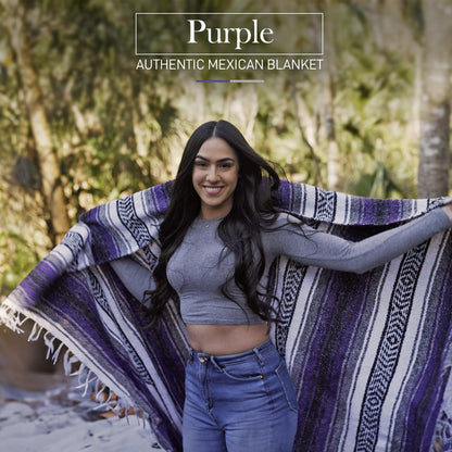 Hydration Nation Authentic Extra Large Mexican Blanket (70"x50") - Handwoven Yoga, Serape - Artisanal Falsa, Beach, Camping, Picnic, Outdoor (Purple)