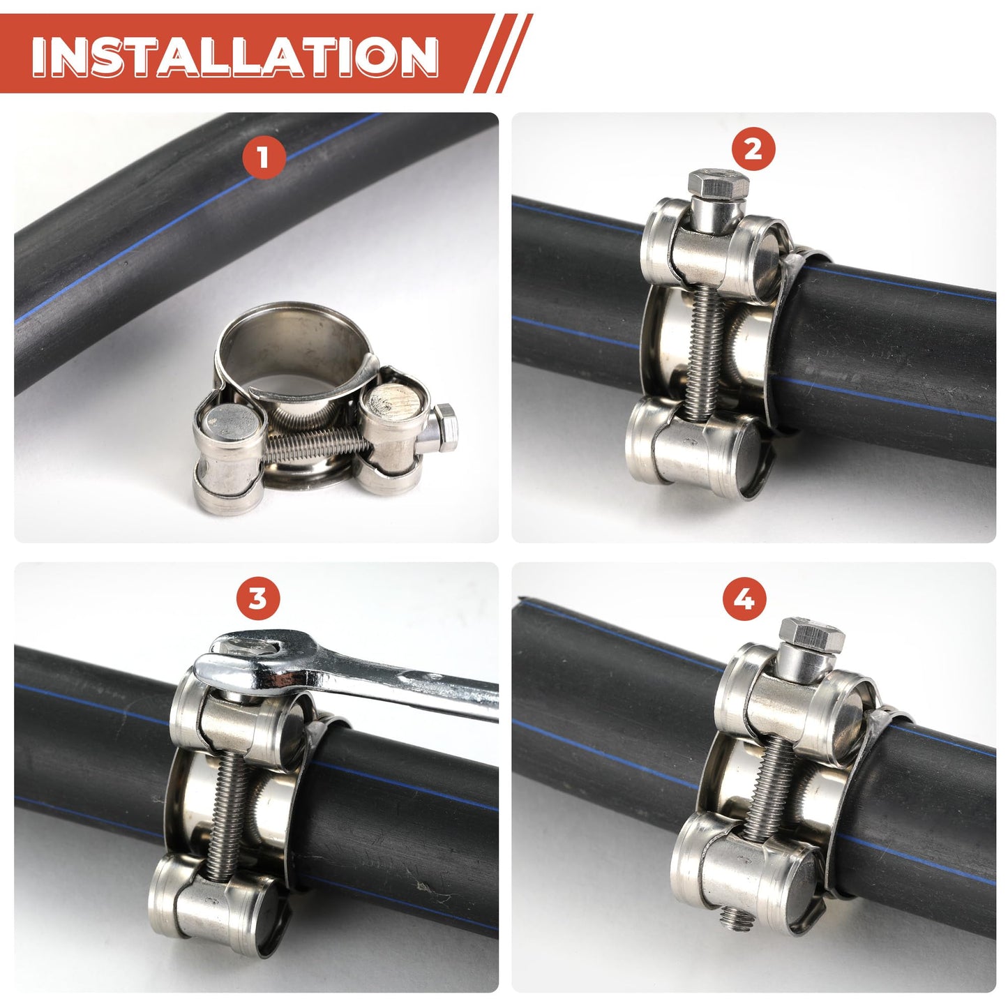 AKIHISA T-Bolt Hose Clamps,304 Stainless Steel Heavy Duty Adjustable Tube Clamps (17-19mm 4pack)