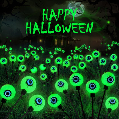 6 Pack Solar Eyeball Lights for Halloween Decorations Outdoor, 36 LED Green Eyeball Solar Halloween Lights, Waterproof Swaying Firefly Lights with 2 Modes for Pathway Patio Yard Lawn Garden Decor