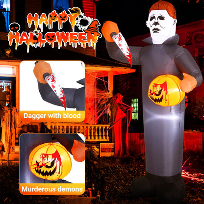 6FT Killer Halloween Inflatable Blow Up with Pumpkin & Prop Blade, Built-in LED Lights, Scary Halloween Inflatables Outdoor Decorations for Yard Lawn Garden Porch Party
