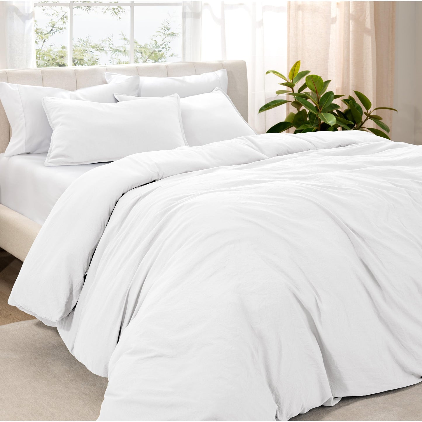 Bare Home Microfiber Duvet Cover Set - Ultra Soft Washed Microfiber - Twin/Twin Extra Long - Linen-Like Look - Easy Care - Breathable Fabric - Our Softest Duvet Cover Set (Twin/Twin XL, White)