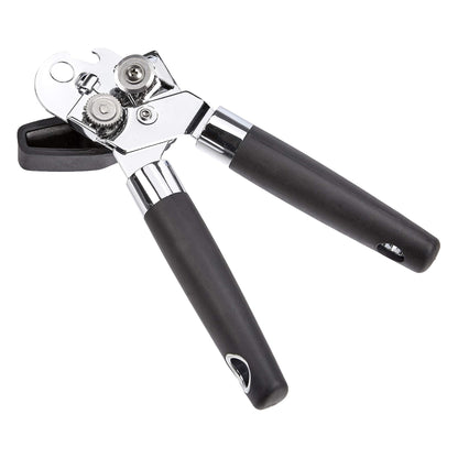 Amazon Basics Multi-function Manual Can Opener and Bottle Opener, 22 cm, Black Soft Grip Dual Handle
