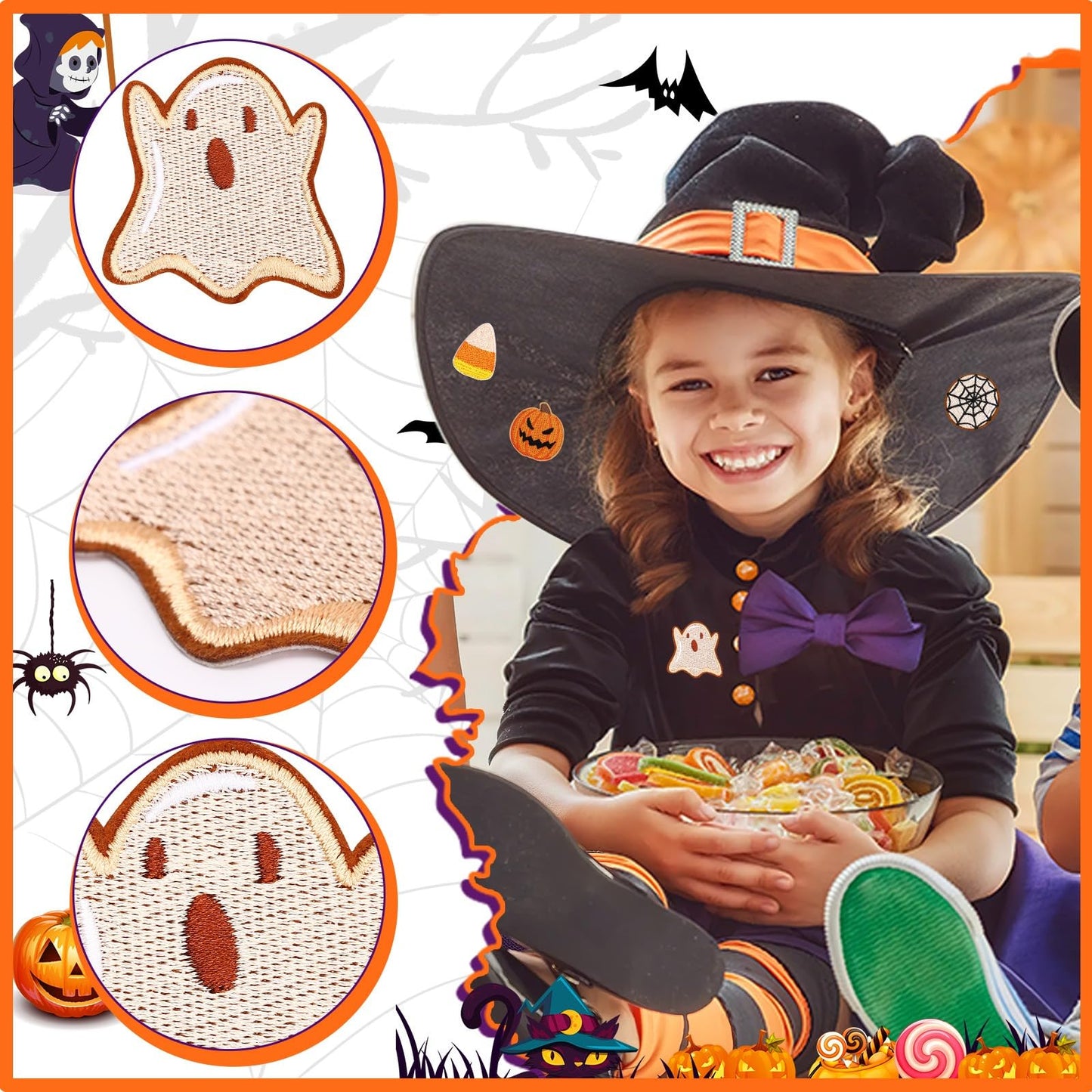 AUGSUN 12pcs Halloween Cookie Iron on Patches Halloween Embroidered Sew Applique Repair Patch Cute Cookie DIY Crafts for Clothing Jacket Jeans Pants Dress Backpack Hat Decorations Gift