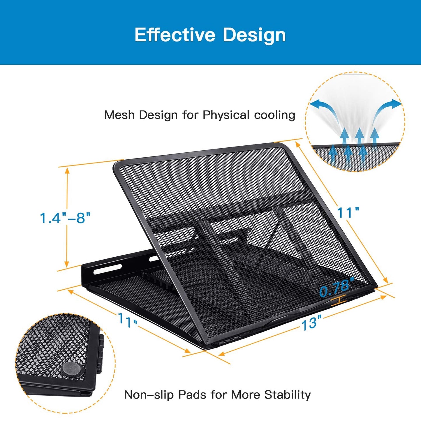 HUANUO Adjustable Laptop Stand Riser for Desk, Fits Up to 15.6 inch Notebook, Mesh Ventilated Laptop Cooling Stand with 8 Tilt Levels