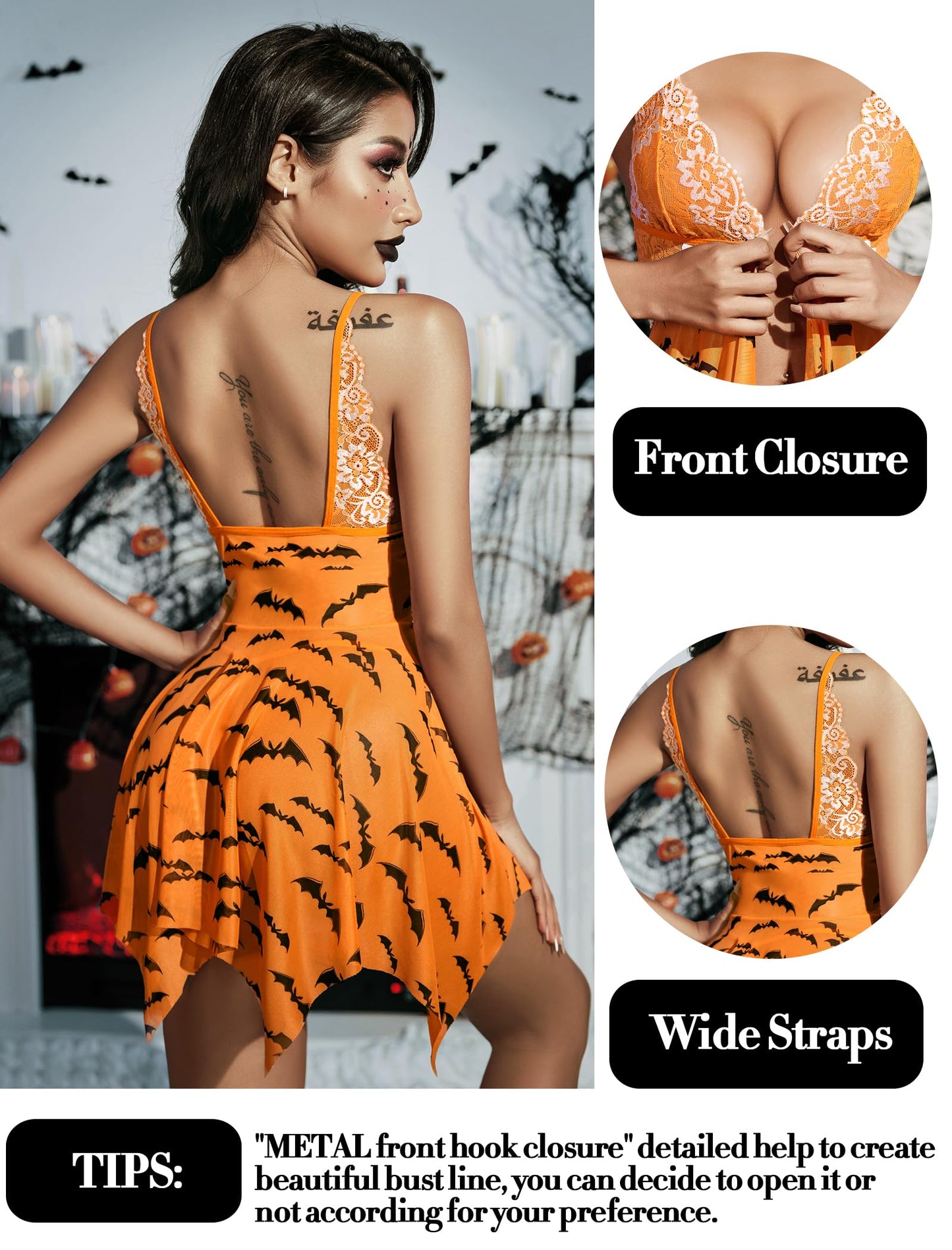 Avidlove Halloween Lingerie for Women Lace Babydoll Strap Chemise Front Closure Nightgown Sexy Sleepwear V Neck Nightwear