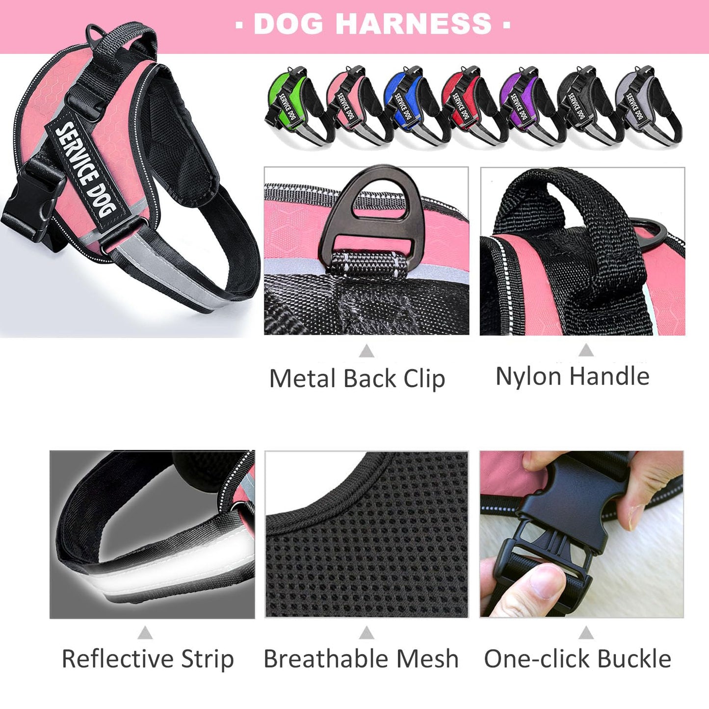 Bcadem Service Dog Vest, 9 Dog Patches No Pull Dog Harness and Leash Set with Handle,Easy On and Off Pet Vest Harness with Night Safe Reflective Straps for Small Medium Large Breed Dogs
