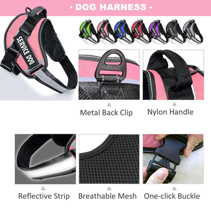 Bcadem Service Dog Vest, 9 Dog Patches No Pull Dog Harness and Leash Set with Handle,Easy On and Off Pet Vest Harness with Night Safe Reflective Straps for Small Medium Large Breed Dogs