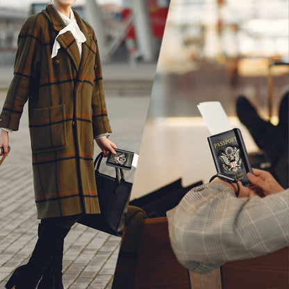 Herain Passport Holder Wallet Cover Case for Men Women Family, Metal US Badge Passport Book Holers with RFID Blocking, Travel Essentials Cruise Must Haves