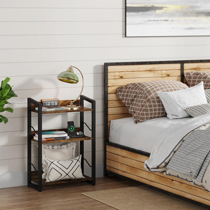 Hosfais Book Shelf Small Bookshelf: 3-Tier Wood Bookcase Industrial Bookshelf with Edge Protection Metal Narrow Bookcase Storage Organizer Display Rack for Bedroom Home Office (Rustic Brown)