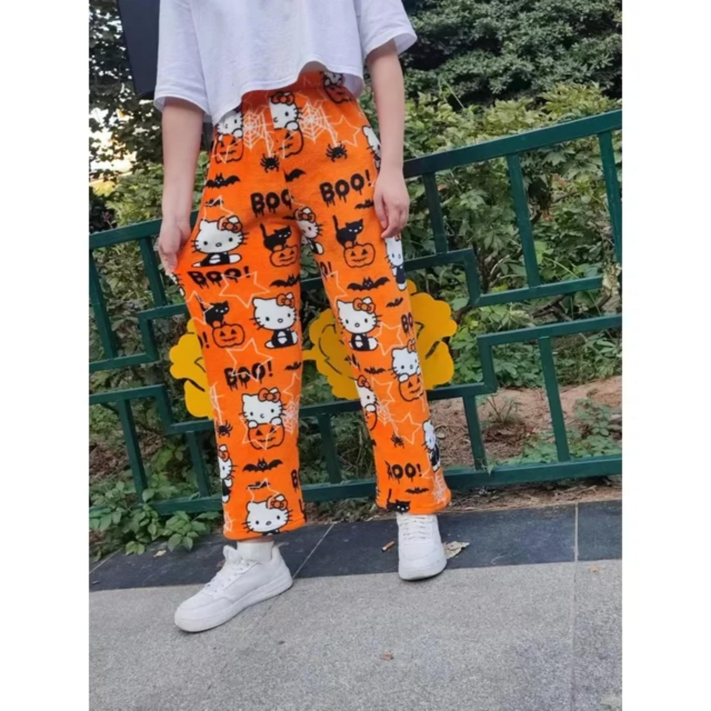 BIUGNVW Anime Women's Cartoon Family Flannel Pajama Pants - Kawaii Halloween Orange XX-Large