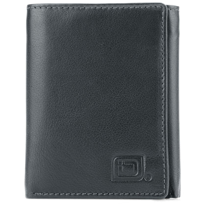 ID Stronghold Men's Leather Trifold Wallet - RFID Blocking - Black Wallet with Gift Box