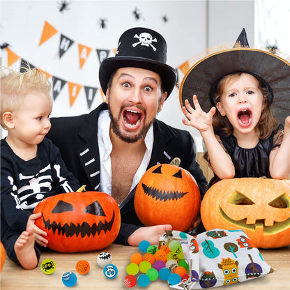 64pcs Glow in The Dark Bouncing Balls,8 Halloween Theme Designs Bouncy Toys Balls, Halloween Party Favors Supplies, Trick or Treating Goodie, Halloween Miniatures,School Classroom Game Rewards