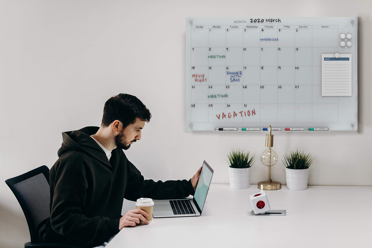 Audio-Visual Direct Magnetic Glass Dry Erase Board Set (3' x 2', Calendar White) for Wall - Monthly Planner