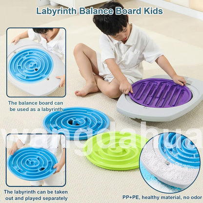 Balance Board for Kids, 20 inch Maze Rocking Seesaw with 2 Balls, 3 Replacement Labyrinth Boards, Toddler Wobble Board for Sensory Training, Non-Slip Pedals, Max Load 130 Lbs