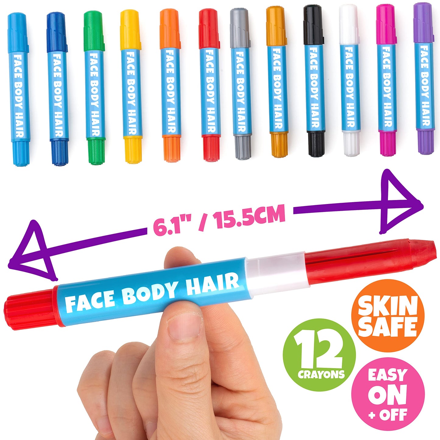 Blue Squid Face Paint Crayons - 12 Vibrant Colors Twistable & Washable Face Paint Sticks - Face Painting Kit for Kids Party, Halloween, Belly Painting Kit Pregnancy, Makeup Body Paints for Adults