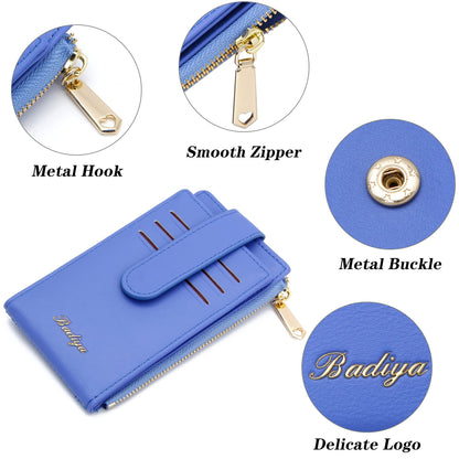 Badiya Slim Wallet for Women RFID Blocking Credit Card Holder Lady Bifold Small Wallets Organizer with Zipper Coin Pocket