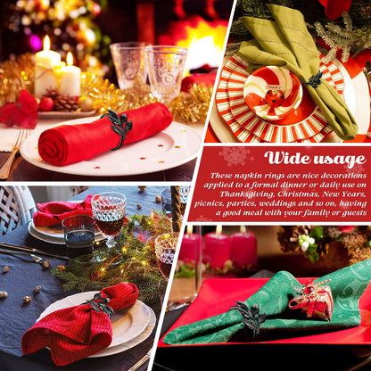 WILLBOND 6 Pieces Leaf Napkin Rings Holders Fall Party Napkin Rings for Christmas Thanksgiving Parties, Wedding Adornment, Table Decoration Accessories (Black)