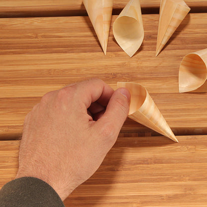 BambooMN - Disposable Food and Appetizer Wood Cones - 3.1" x 1.5" - 100 Pieces