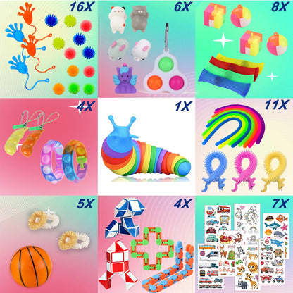 80 Pack Fidget Toys Pack,Pop Its Relieves Stress and Anxiety Sensory Toy for Kids Girls Adults ADHD,Christmas Party Favor,Classroom Rewards Prizes,Pinata Stuffers,Bulk Rewards Boxfor Boys and Girls