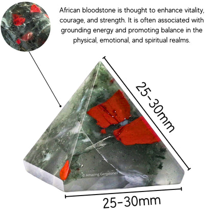 African Bloodstone Pyramid Crystal Healing Stones - 1" Great Pyramid Figurine of Natural Stone Pyramid for Meditation, Reiki, Chakra Balancing and Crystal Pyramids Grid
