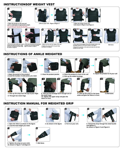 Adjustable Weighted Vest Set with Arm Weights and Leg Weights, Weight Training Workout Set, Weights Jacket & Wrist Weights & Ankle Weights (Including Weights: 96-100 Steel Plates)