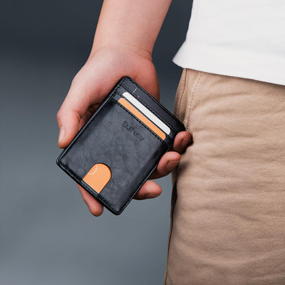 Buffway Mens Slim Wallet, Minimalist Thin Front Pocket Leather Credit Card Holder with RFID Blocking for Work Travel - Seattle Black