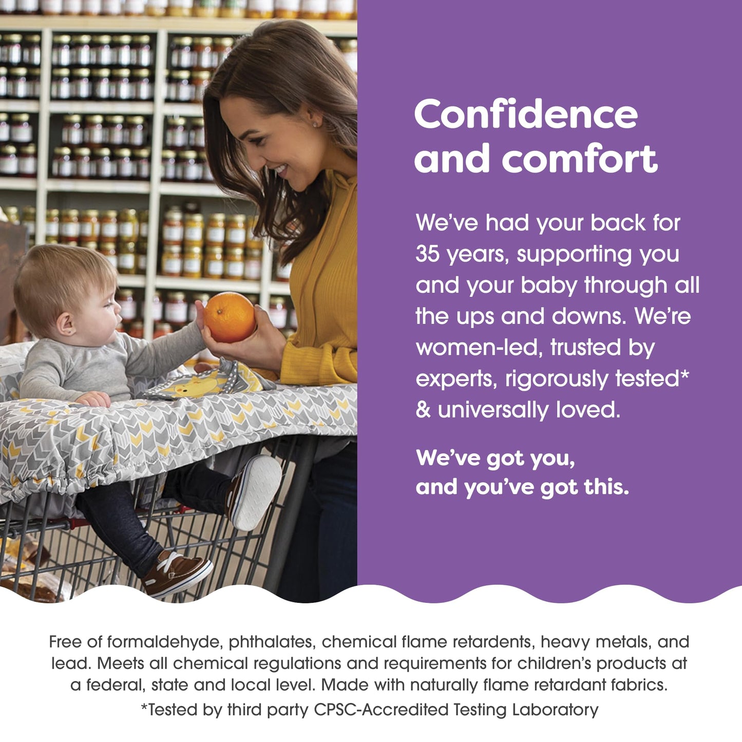 Boppy Shopping Cart Cover, Sunshine Chevron, Cart Cover for Babies with Soft 360-Degree Coverage, Safety Harness, and SlideLine Toy Tether with Crinkle Sun Book Toy Included, 6mo+