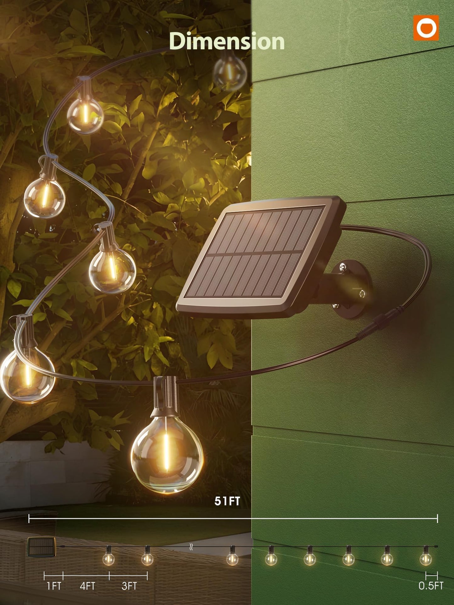 addlon 50FT Solar String Lights for Outside G50 Waterproof with USB Port Solar Patio Lights Outdoor Solar Powered LED Bulbs 3 Light Modes for Backyard Porch Garden Market Bistro Camping