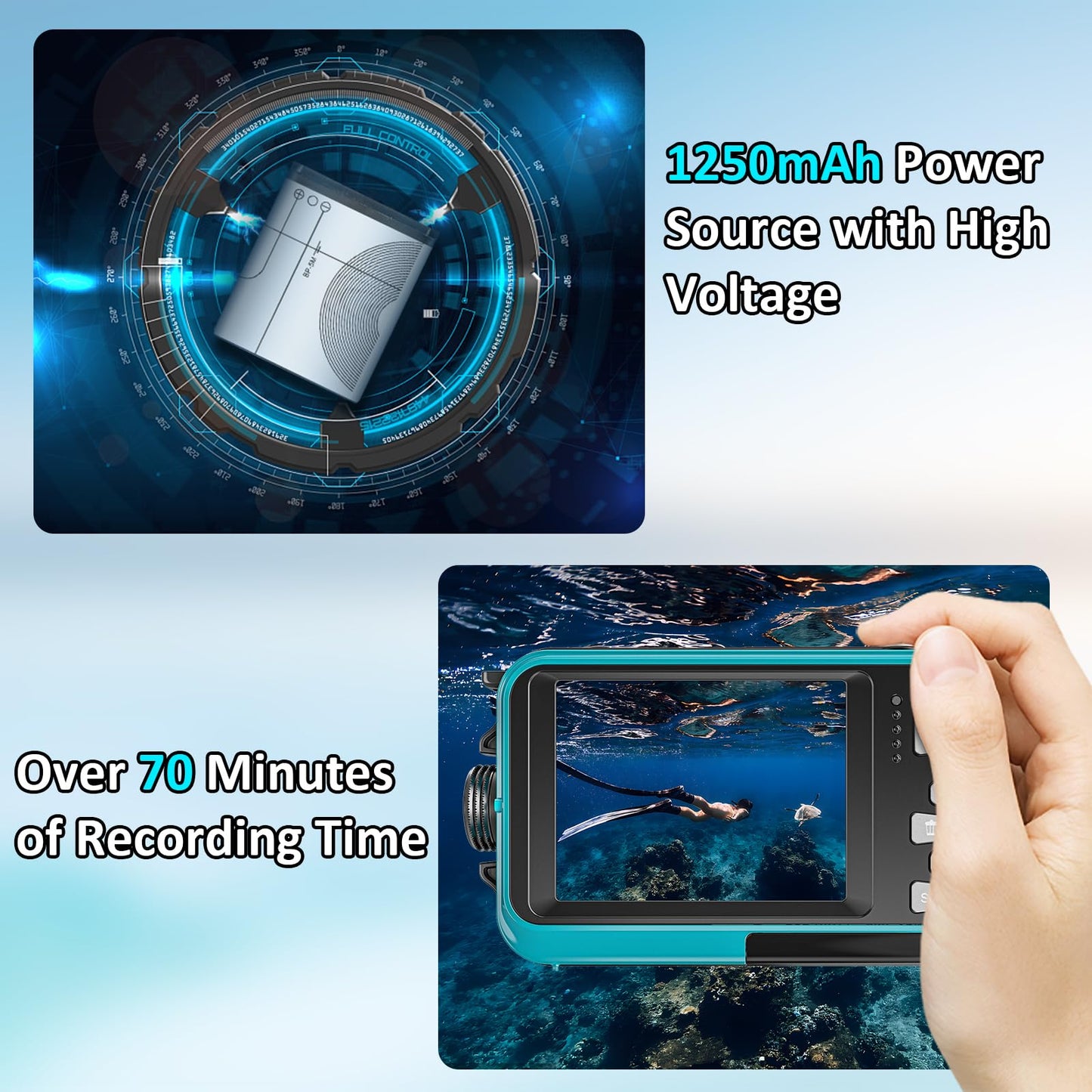 4K Underwater Camera 11FT Waterproof Camera with 32GB Card 56MP Autofocus Dual-Screen Selfie Underwater Camera for Snorkeling Waterproof Compact Floatable Digital Camera 1250mAh Battery Type-C (Blue)