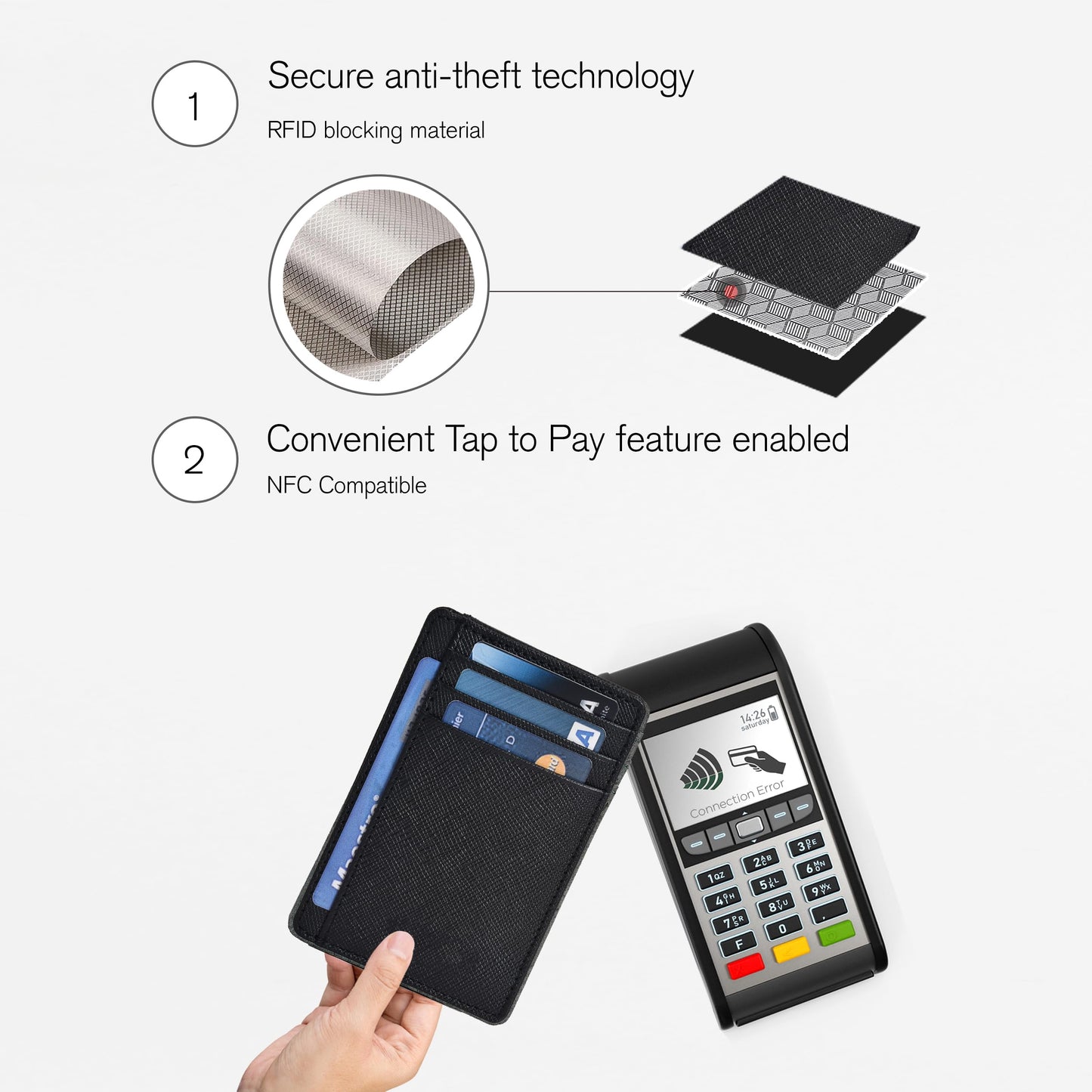 Black | RFID Blocked Leather Wallet | Men And Women | Credit/Debit.Gift Card Slots | Minimalist And Chic | Front Pocket