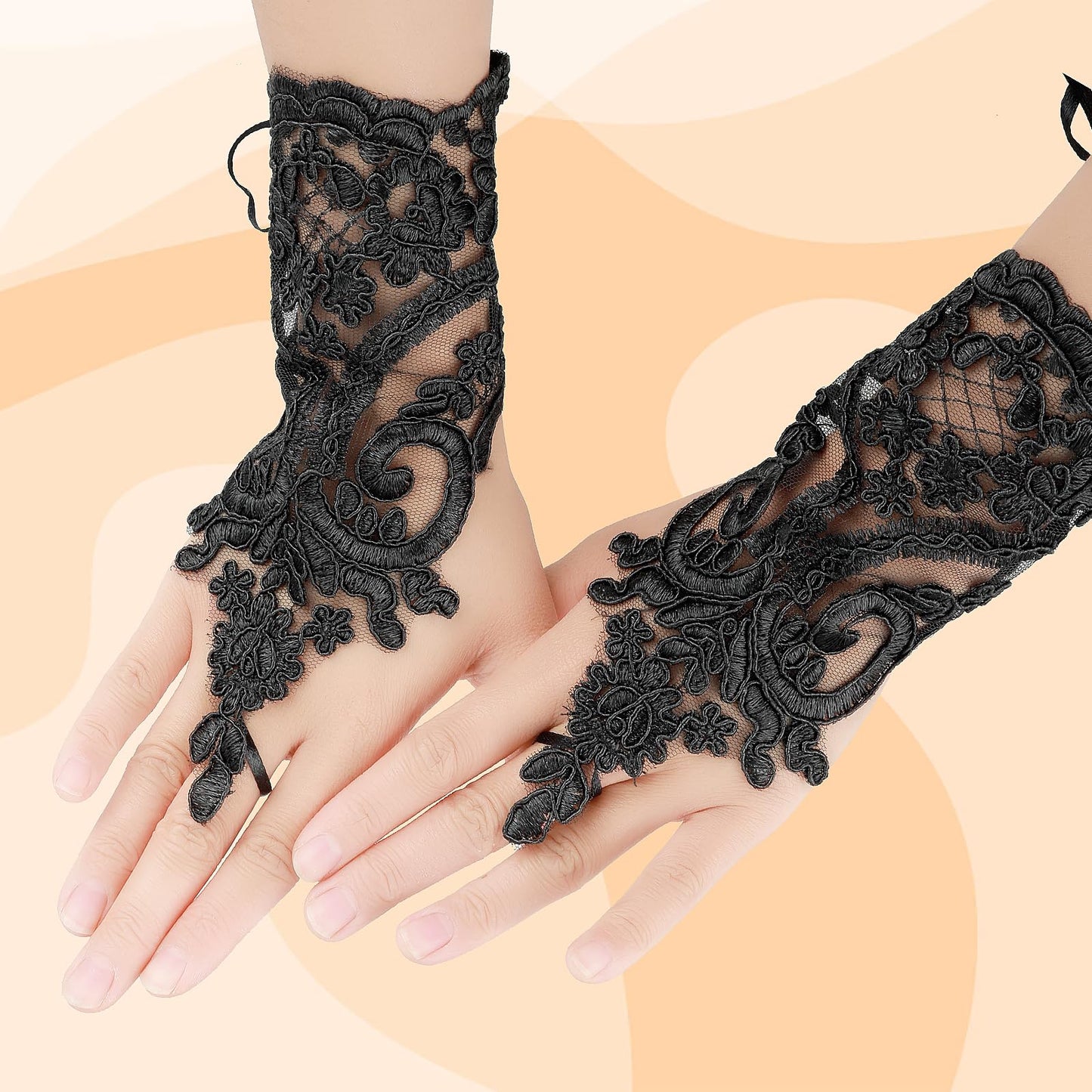 Women's Short Lace Embroidered Gloves Lace Fingerless Gloves Tea Party Gloves for Opera Prom Masquerade Evening Halloween Dress Accessories