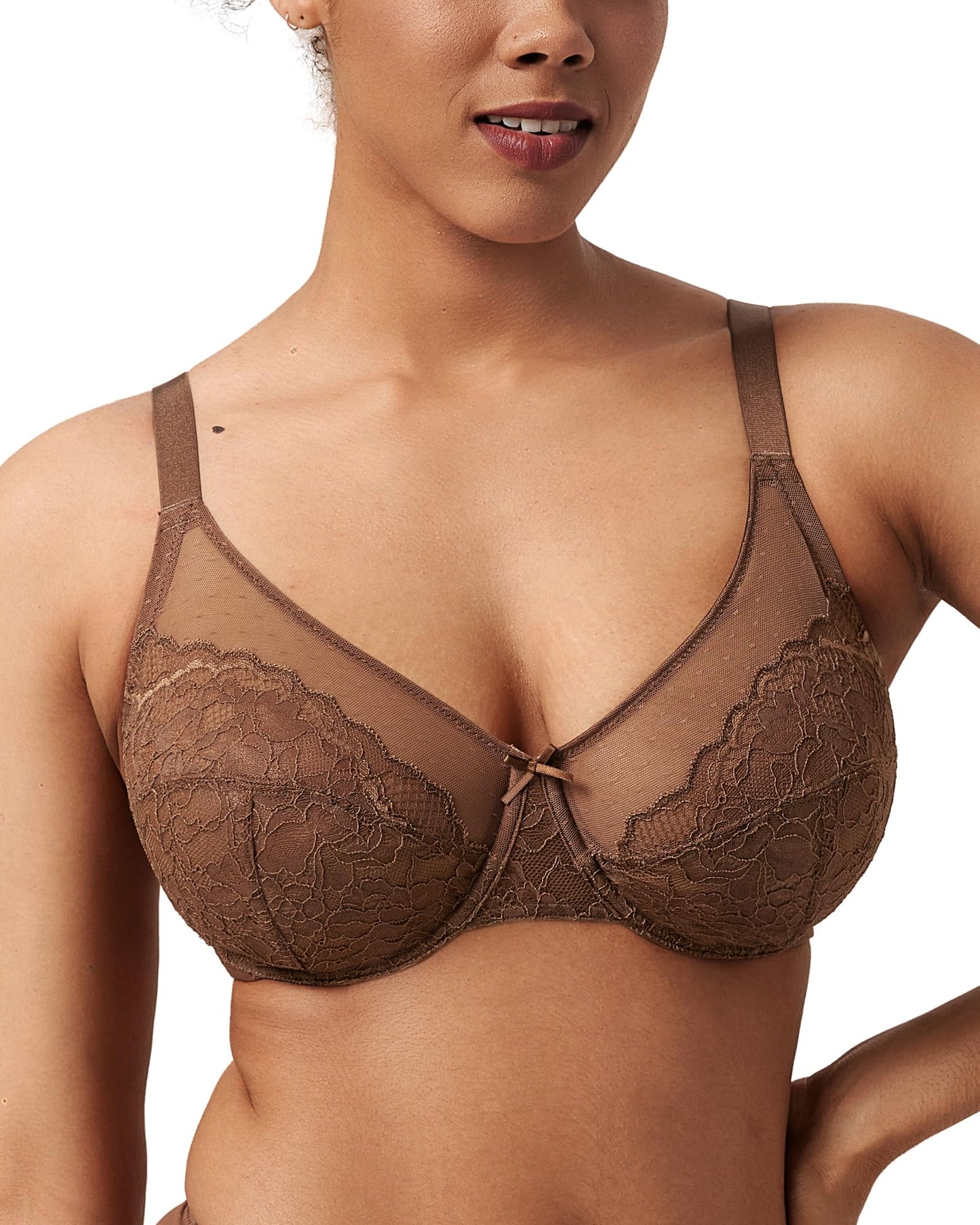 HSIA Minimizer Bras for Women Enchante Full Coverage Underwire Bras Plus Size Lifting Floral Lace Bra for Heavy Breast Coffee Brown