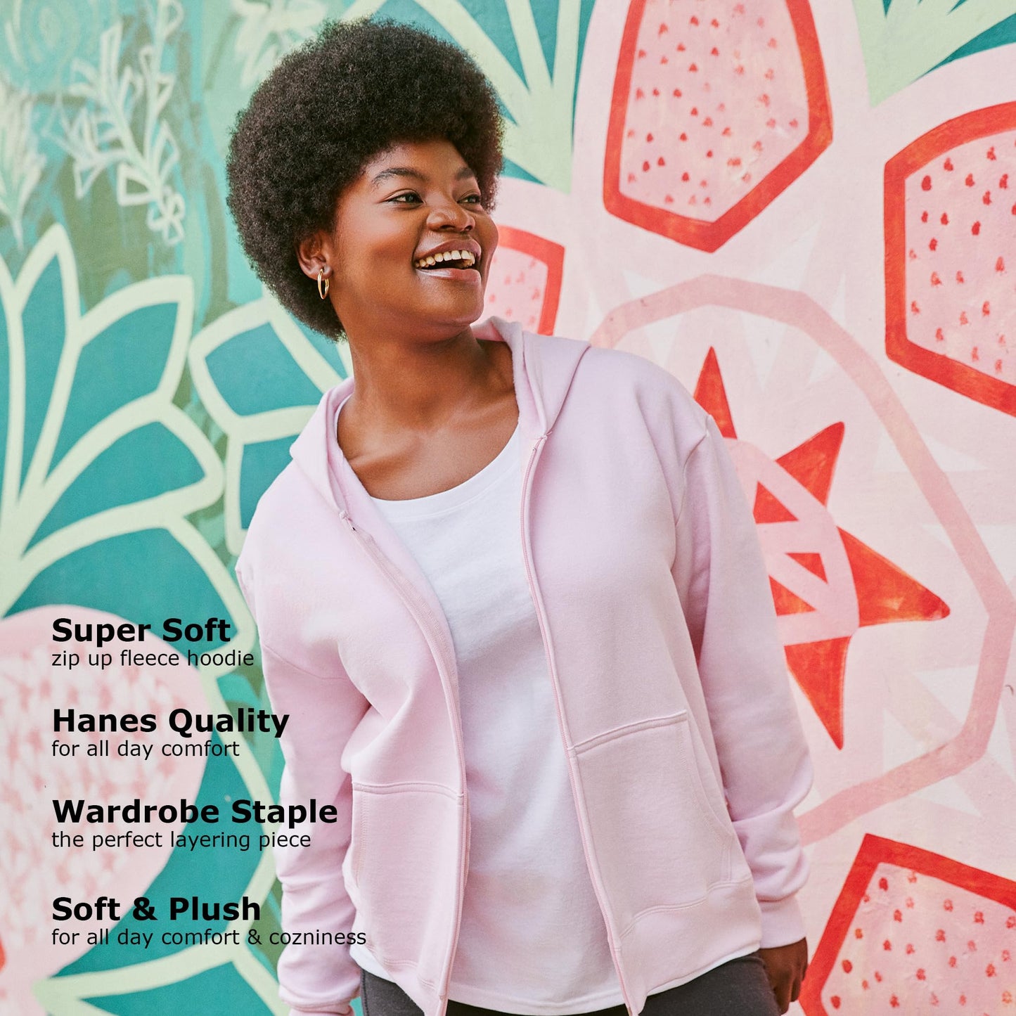 Hanes Women's EcoSmart Full-Zip Hoodie Sweatshirt, Violet Splendor Heather, Large