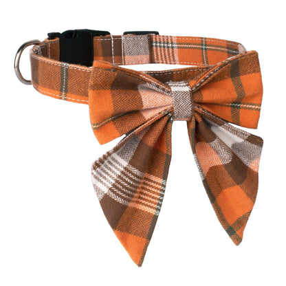 ADOGGYGO Fall Dog Collar with Bow, Halloween Thanksgiving Pet Bowtie Collar, Adjustable Cotton Orange Fall Collars for Medium Dogs Pets (Medium)