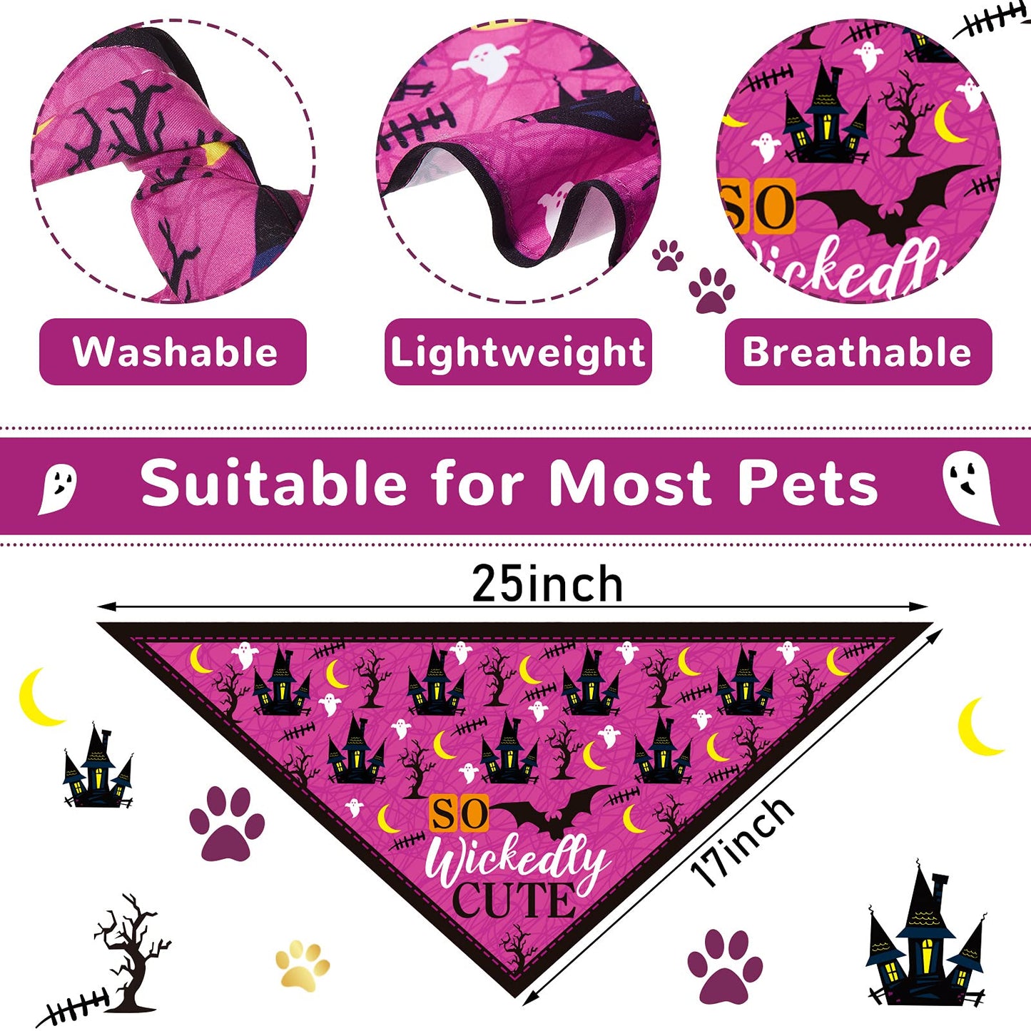 8 Pieces Halloween Dog Bandanas Pumpkin Bat Dog Triangle Bid Adjustable Pet Scarf for Halloween Holiday Costume(Witch Style)