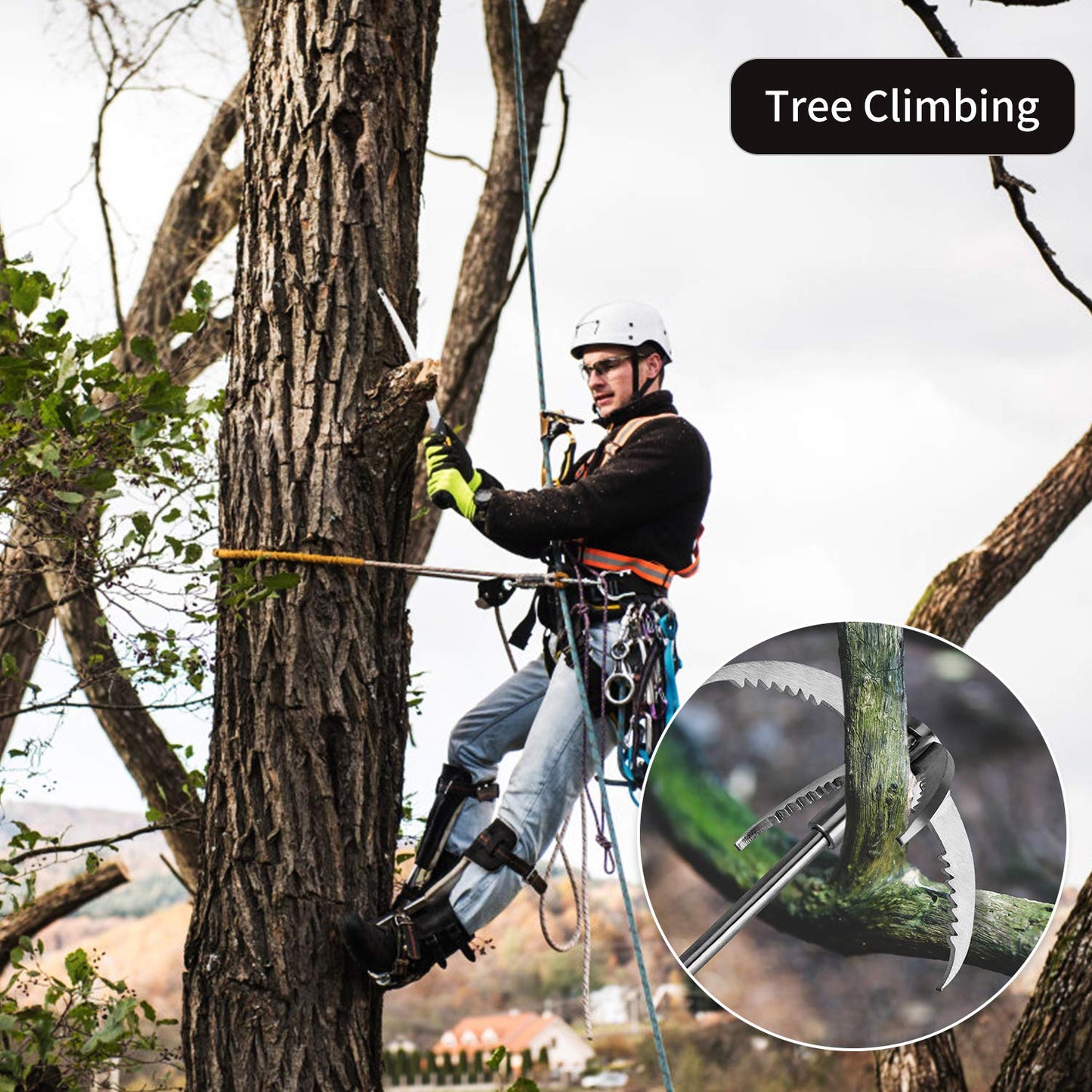 Ant Mag Grappling Hook Stainless Steel Claw Carabiner with 20m/65ft 8mm Auxiliary Black Rope for Camping Hiking Tree Grabbing and Water Lifting Salvage