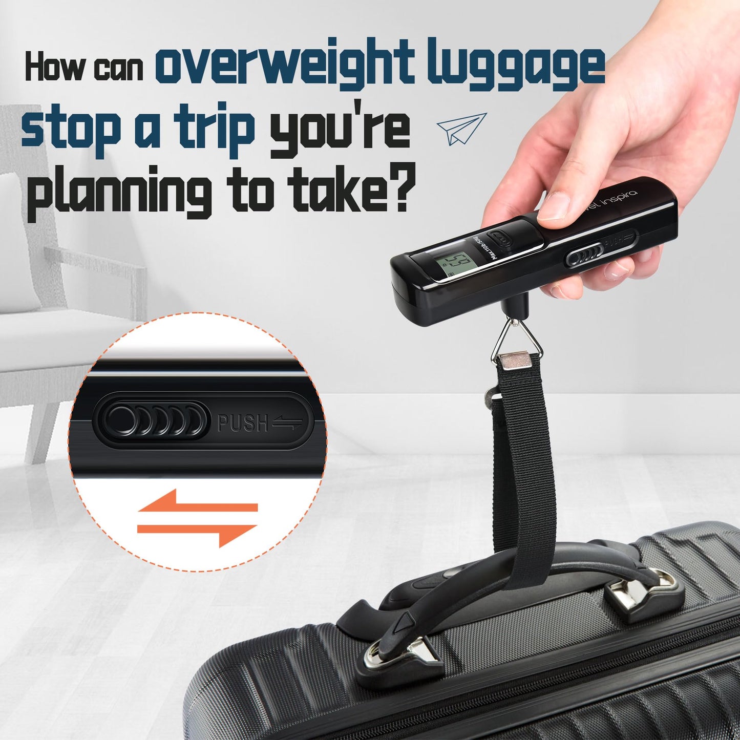 Battery-Free Luggage Scale, Suitcase Scale for Travel, 110 lbs/50 kg, Portable Handheld Weight Scale, No Batteries Needed