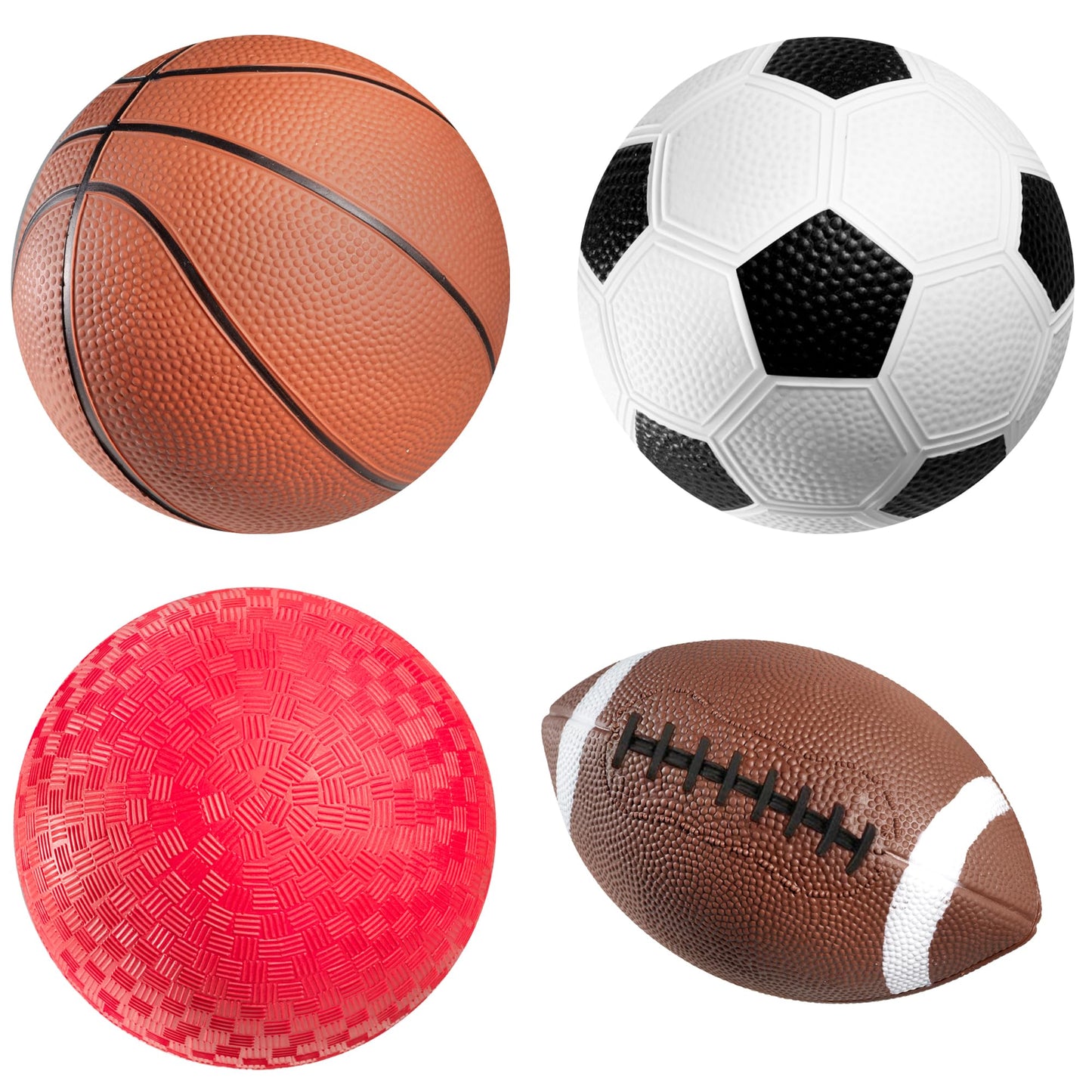 Bedwina Sports Balls for Kids & Toddlers - (Pack of 4) 5-inch Sports Set Includes Football, Soccer, Basketball, and Playground Ball, Fun Indoors & Outdoor Toys (Hand Pump Included)