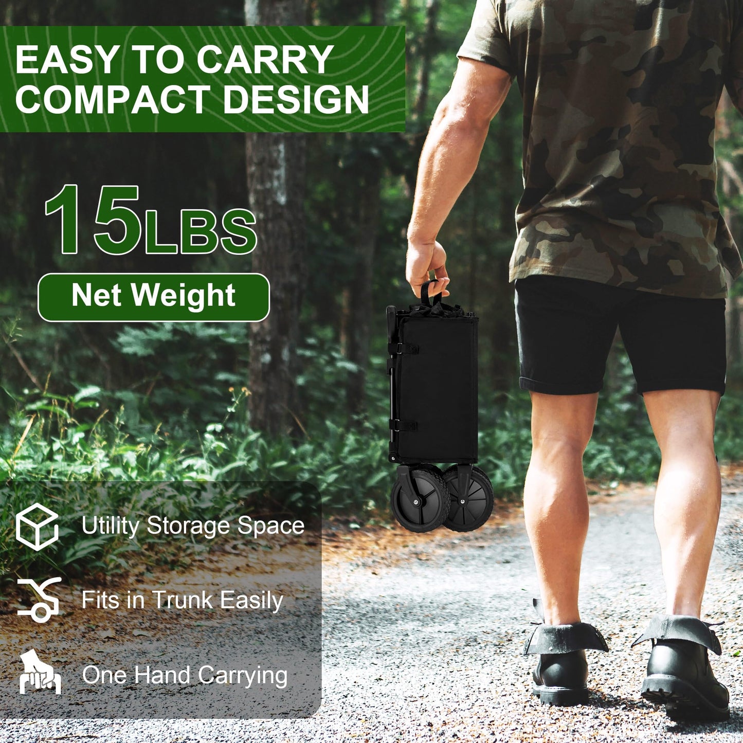 Antifir Collapsible Wagon Carts,Folding Wagon Cart with All Terrain Wheels,Heavy Duty Garden Carts with Adjustable Handle,Outdoor Utility Wagon for Camping Shopping Sports Fishing (Black)