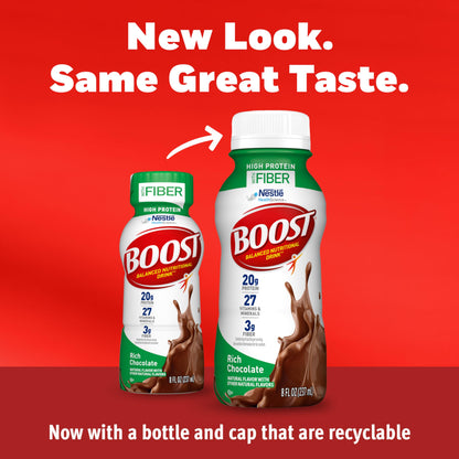 BOOST High Protein with Fiber Ready to Drink Complete Nutritional Drink, Rich Chocolate, 8 fl oz Bottle, 24 Pack