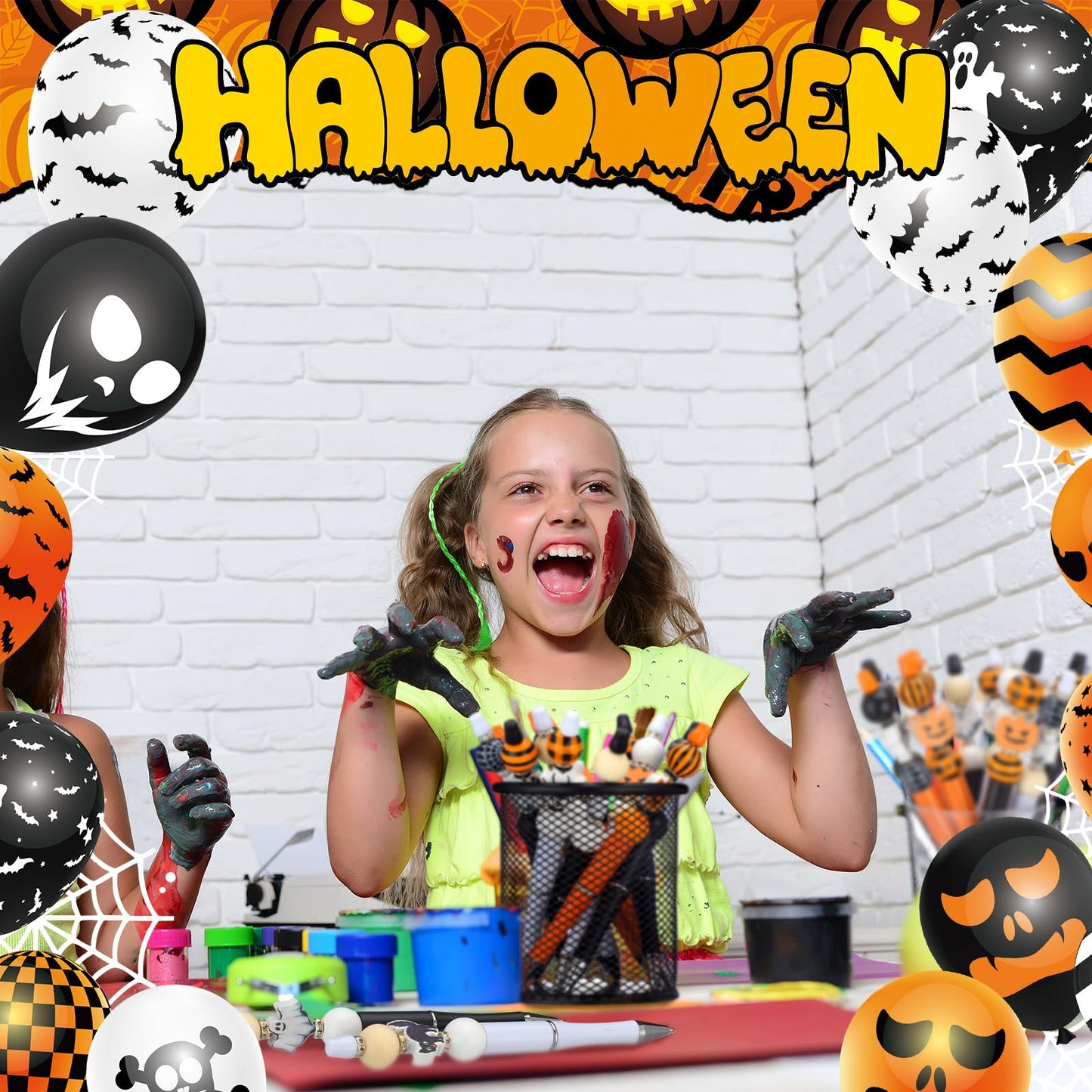 Zhanmai 197 Pcs Halloween Beadable Pen Bulk DIY Pens Making Kit 24 Assorted Bead Pens 101 Pumpkin Ghost Bat Spider Halloween Beads 24 Packaging Bags 48 Spacer Beads for Kids Office School Supplies