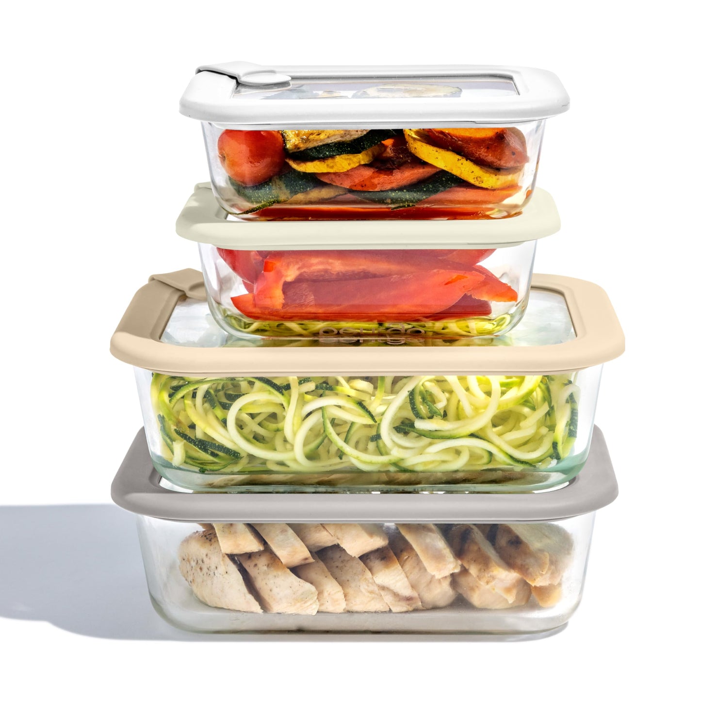 Bentgo Signature Leak-Proof Glass Food Storage - 8-Piece Set, 1-Compartment Plastic-Free Containers with Airtight Glass Lids, BPA-Free, Microwave, Freezer, Oven & Dishwasher Safe (White Stone)