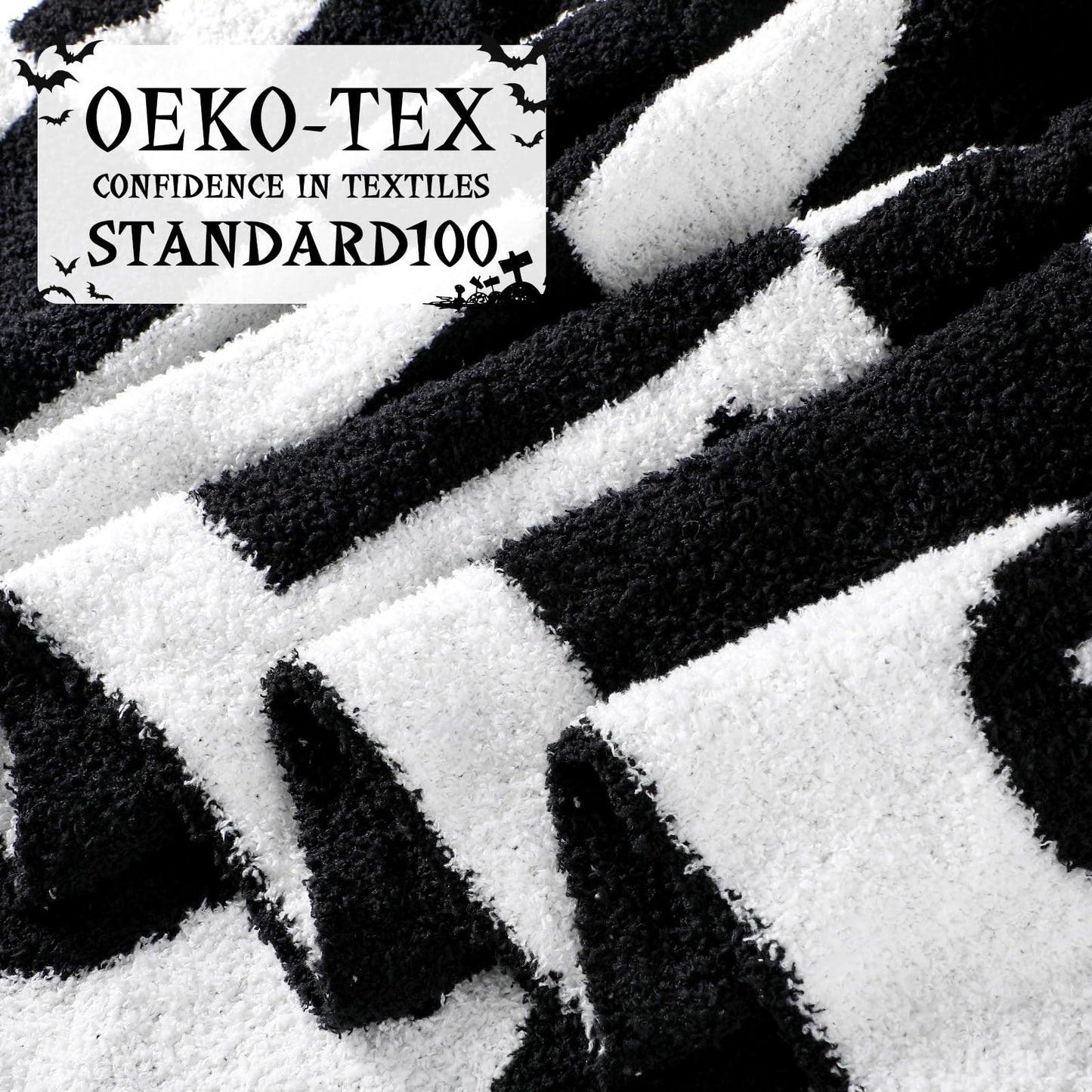 Buryeah Halloween Ghost Knit Throw Blanket, 50 x 60 Inch Spooky Ghost Reversible Knitted Throw Blanket, Cozy Lightweight Soft Gift for Couch Sofa Bed