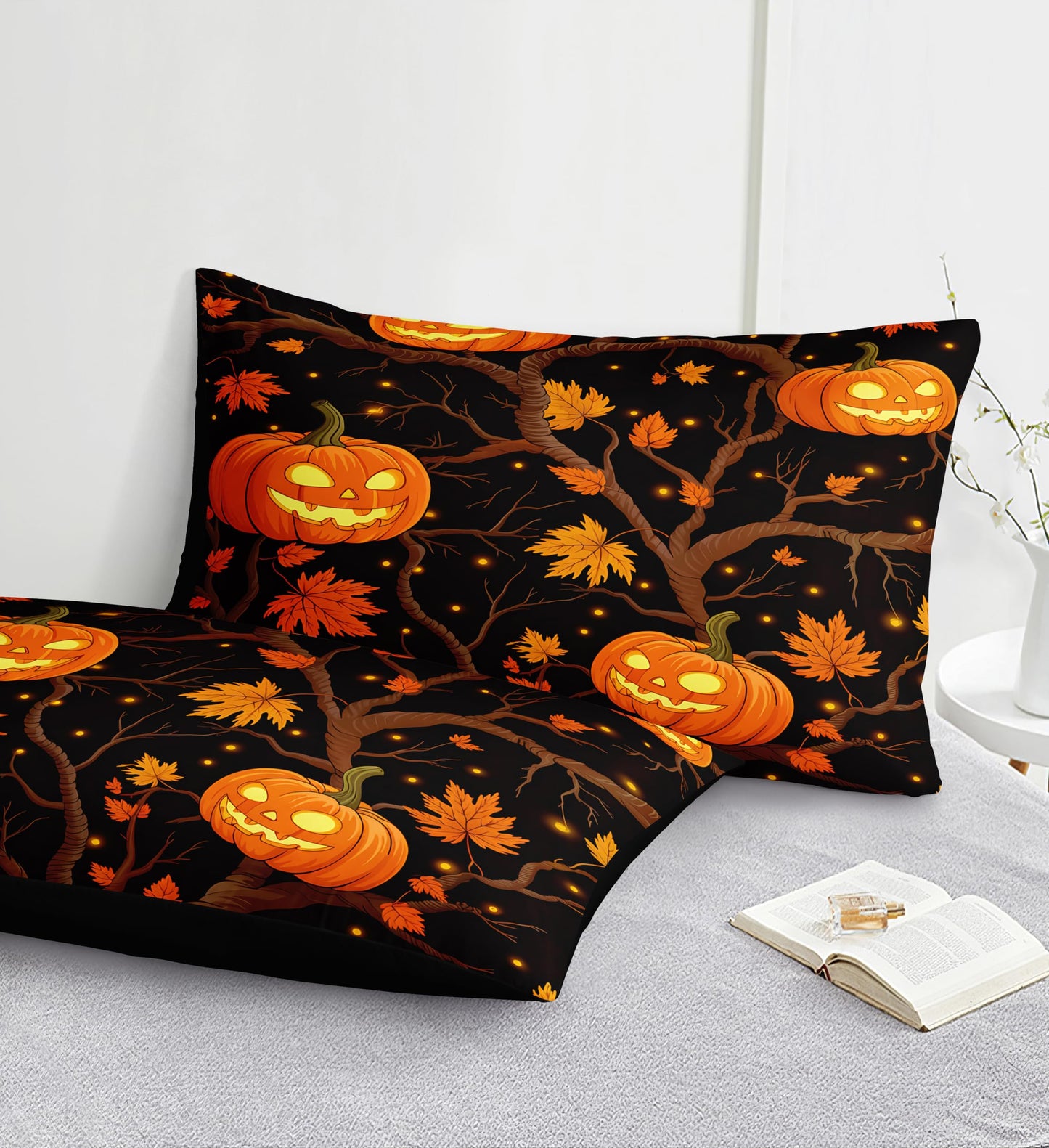 Black Pumpkin Bedding Happy Halloween Comforter Set Orange Pumpkin Lantern Spooky Ghost Festival Theme Black Halloween Bedding Comforter Set King Size
