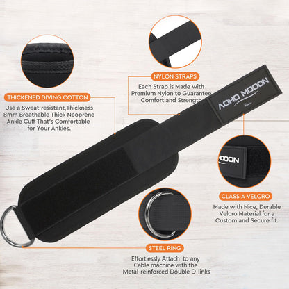 AOHO MOOON (Pair Comfortable Adjustable Ankle Straps for Cable Machines Women