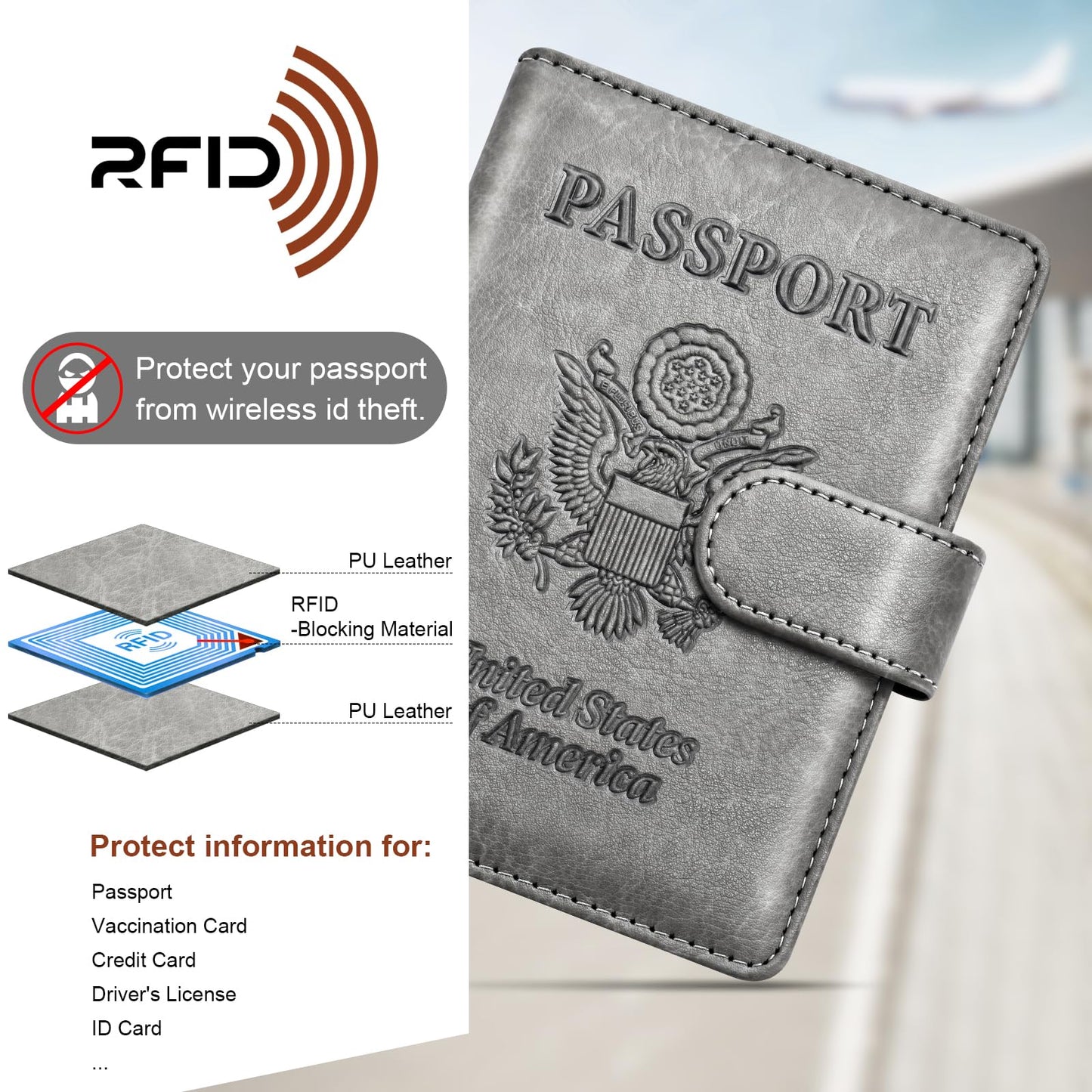 Herain Passport Holder for Travel Cruise Essentials, 2 Pcs Passport Cover Wallet Case Women Men Family, RFID Passports Book Card Holders Travel Accessorie Gifts Must Haves