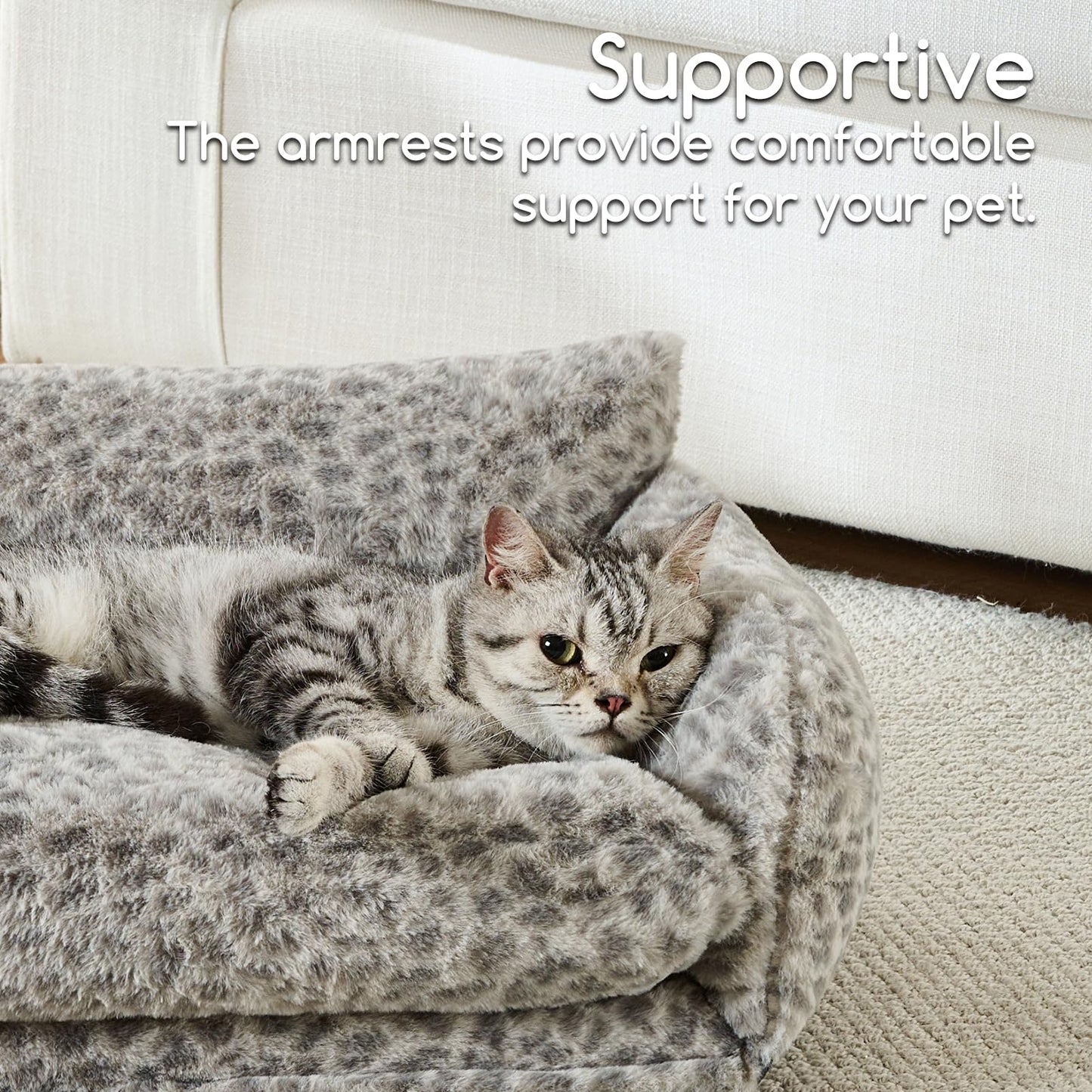 Hollypet Cat Bed Fluffy Plush Mutifuctional Double-Layer Soft Pet Couch Orthopedic Sofa Nest Beds for Small Cats and Dogs, Snow Leopard (21x15x8 inch)