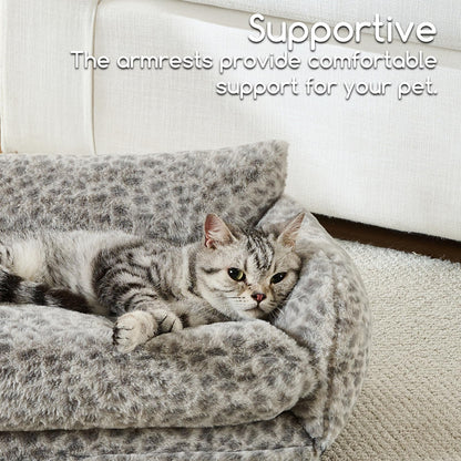 Hollypet Cat Bed Fluffy Plush Mutifuctional Double-Layer Soft Pet Couch Orthopedic Sofa Nest Beds for Small Cats and Dogs, Snow Leopard (21x15x8 inch)