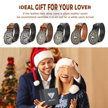 BELTROAD Western Leather Buckle Belt for Men Women Cowboy Cowgirl Mens Leather Belt for Jeans Christmas Men's Belt Gifts
