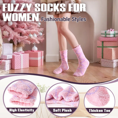 ANTSANG Womens Fuzzy Socks Fluffy Slipper Cozy Cabin Winter Soft Fleece Warm Comfy Thick Christmas Gift Valentines Socks (Mix Color Purple Pink)